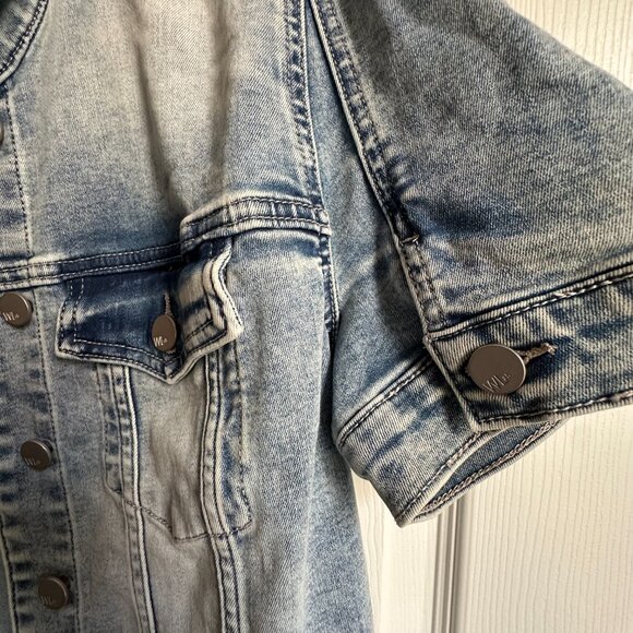 Wash Lab Women's Medium Denim Jean Jacket Short Puff Sleeve Light Wash Button Up - Picture 11 of 12